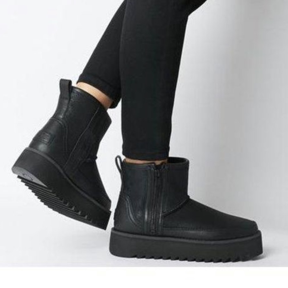 UGG Black Leather Ankle Booties